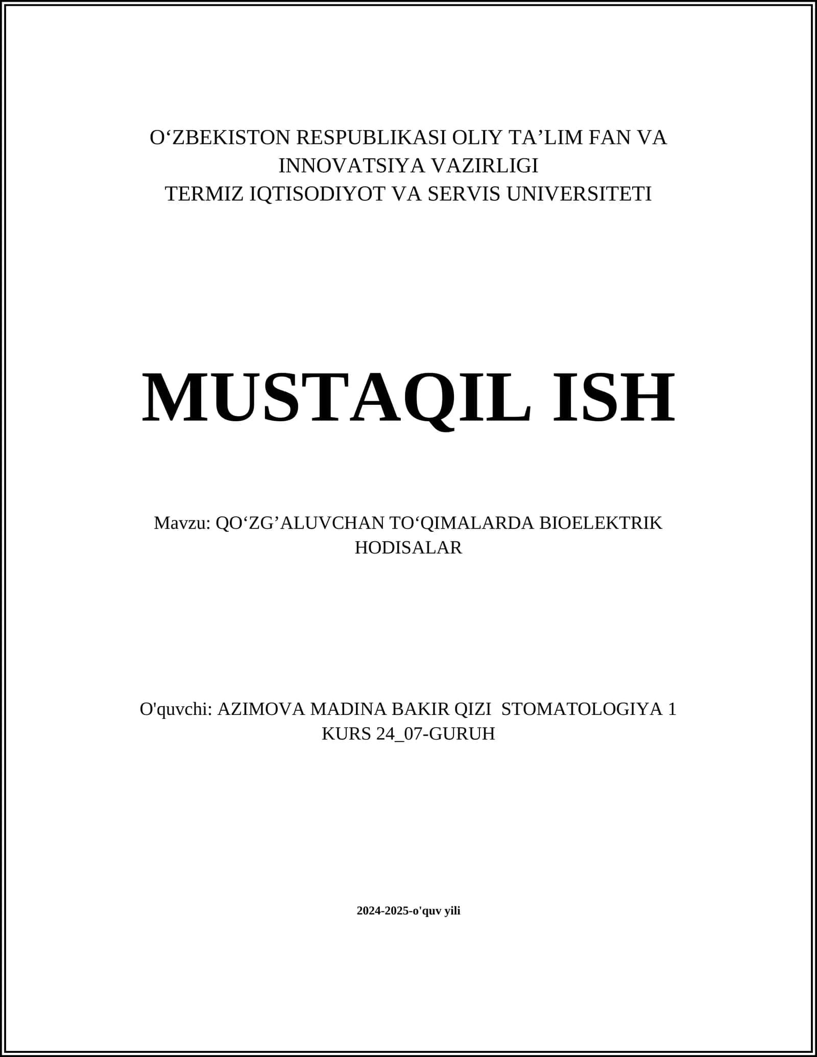 QOʻZG’ALUVCHAN TOʻQIMALARDA BIOELEKTRIK HODISALAR