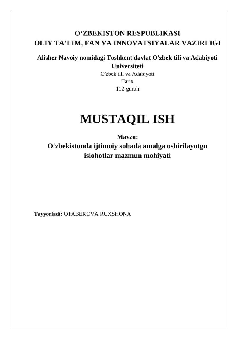 O'zbekistonda ijtimoiy islohotlar: Maqsad, yo'nalish va ahamiyat