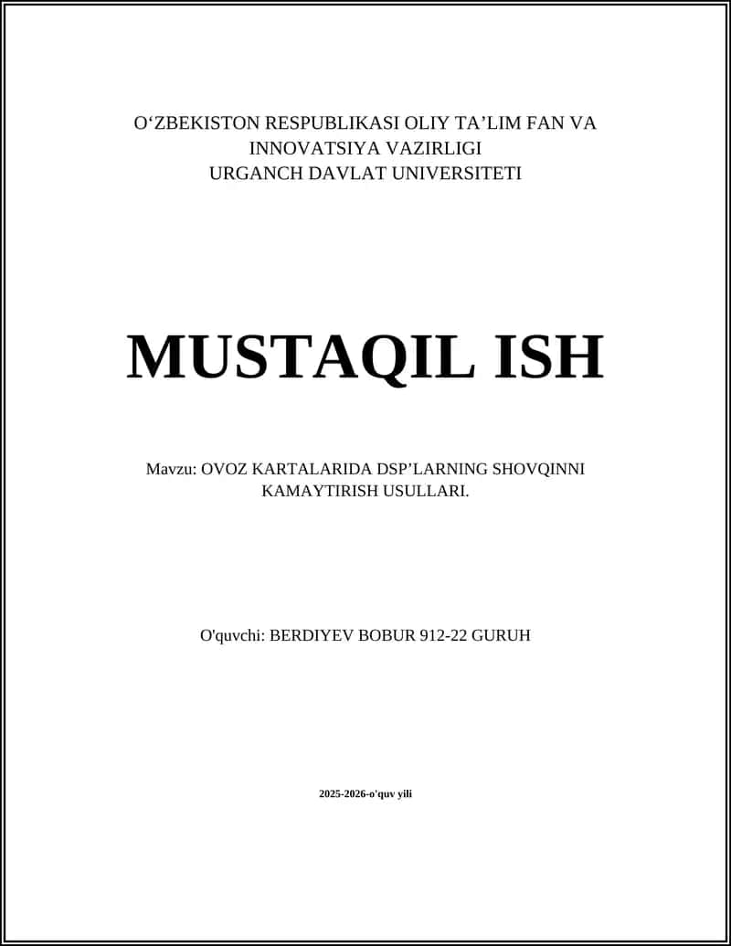 Ovoz kartalarida DSP’larning shovqinni kamaytirish usullari