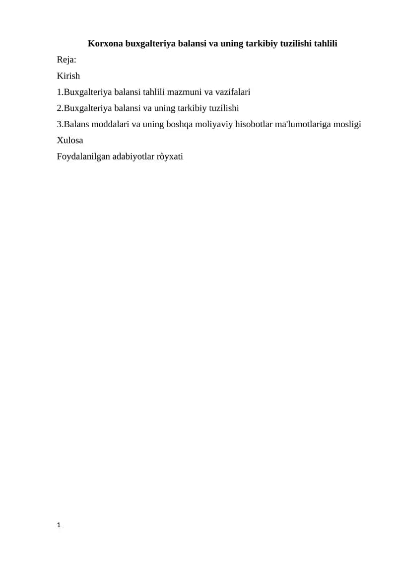 Buxgalteriya Balansi va Uning Tarkibiy Tuzilishi Tahlili