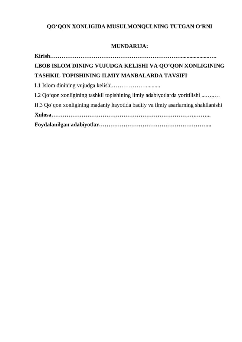 QO‘QON XONLIGIDA MUSULMONQULNING TUTGAN O‘RNI
