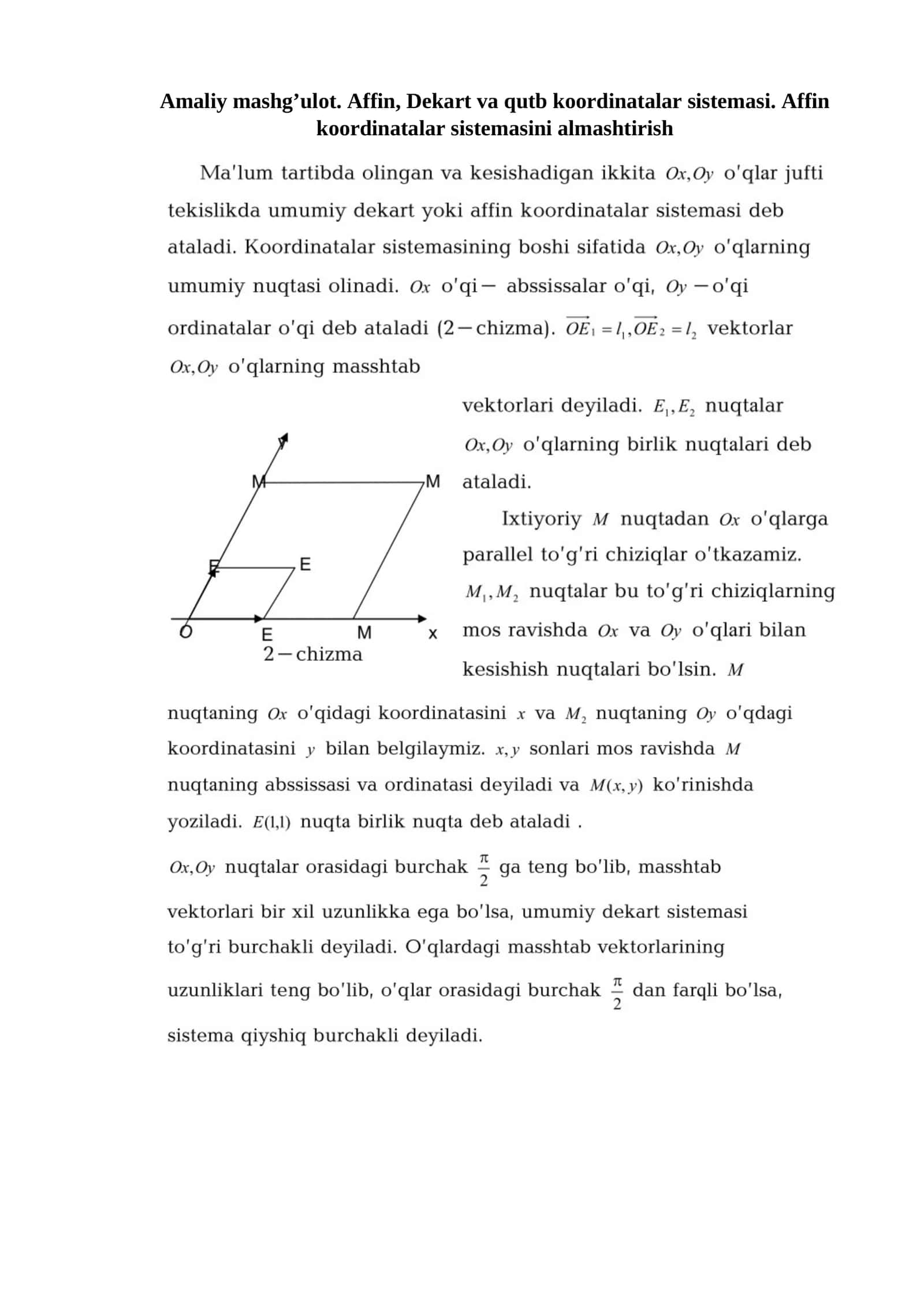 Affin, Dekart va qutb koordinatalar sistemasi
