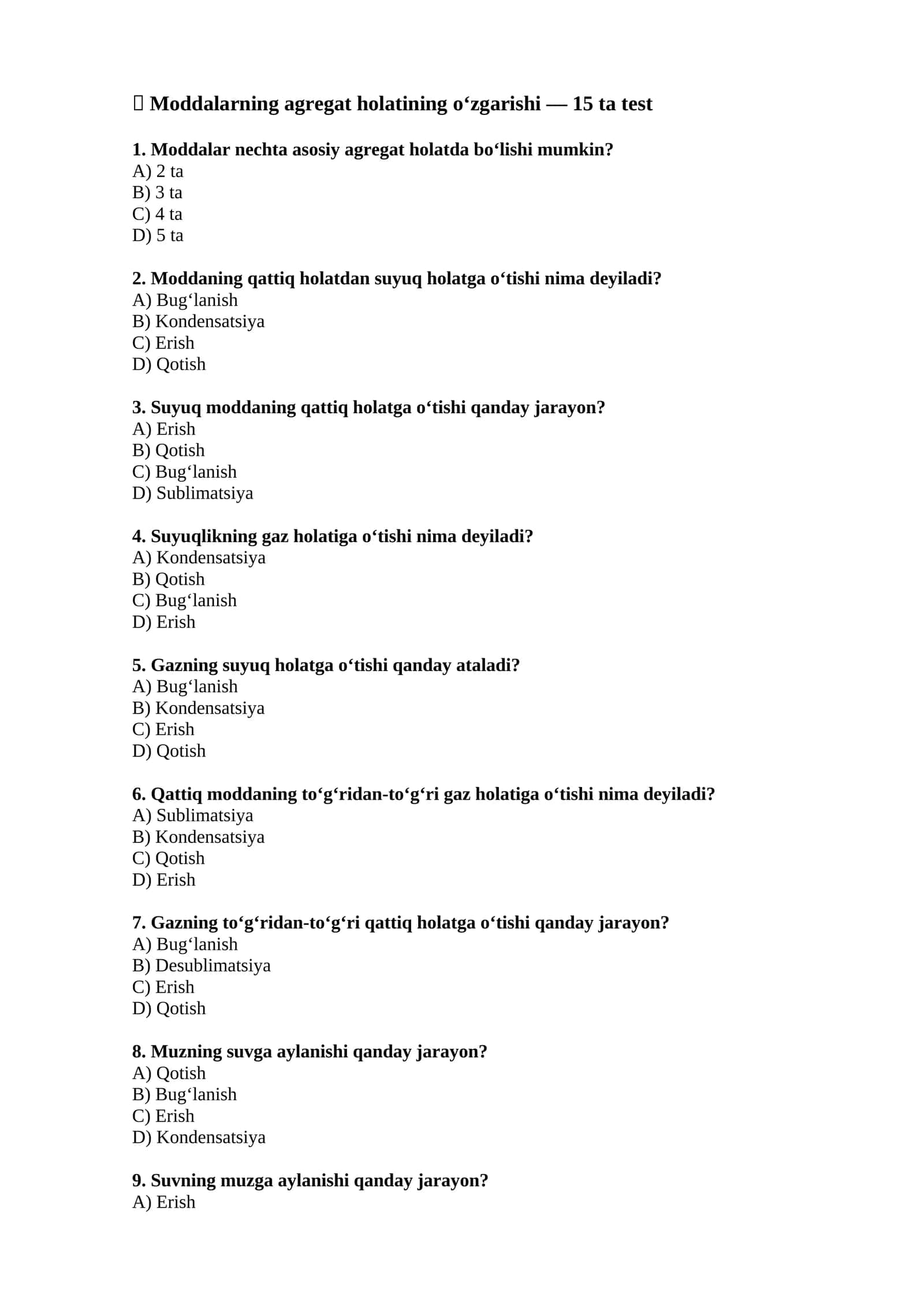 Moddalarning Agregat Holatining o‘zgarishi - Agregat Holati