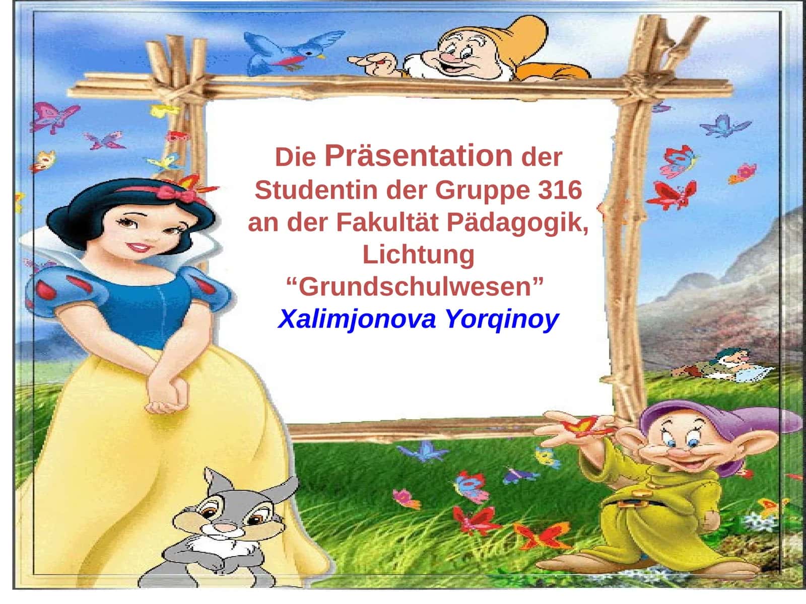 Die Präsentation der Studentin der Gruppe 316 an der Fakultät Pädagogik