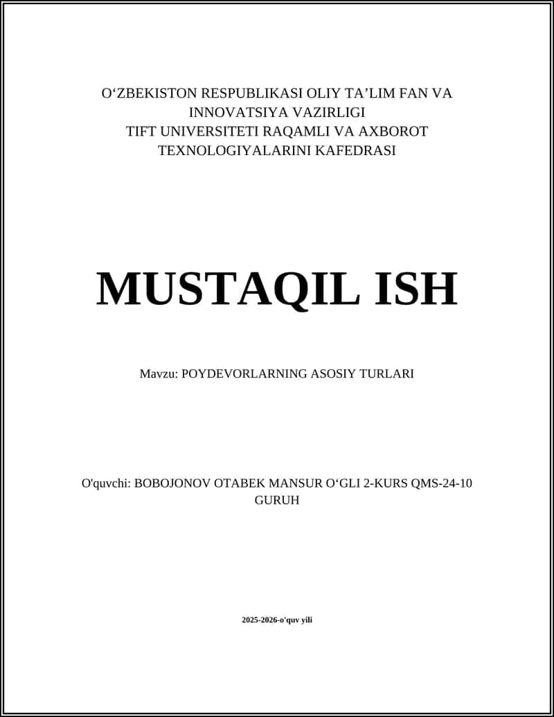 POYDEVORLARNING ASOSIY TURLARI
