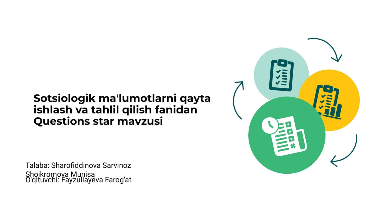 Sotsiologik ma'lumotlarni qayta ishlash va tahlil qilish fanidan Questions star mavzusi