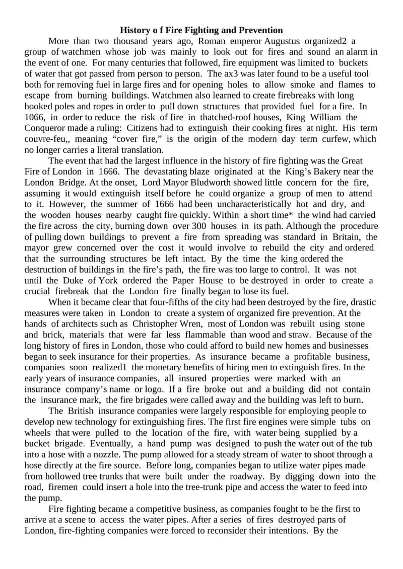 History of Fire Fighting and Prevention