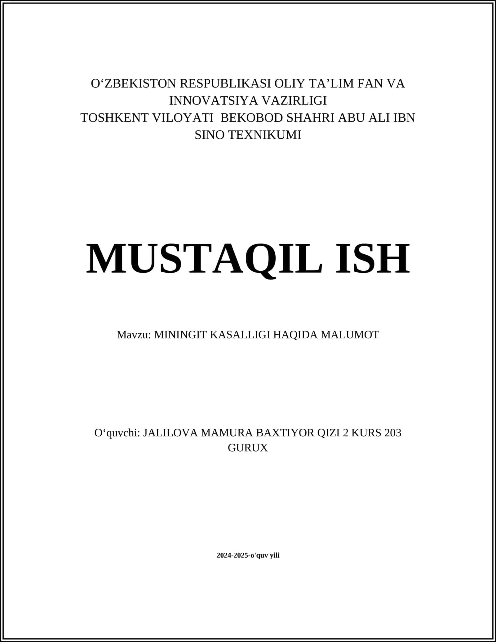 MININGIT KASALLIGI HAQIDA MALUMOT