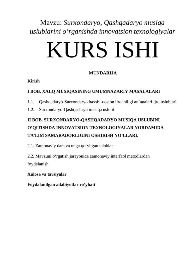 Surxondaryo, Qashqadaryo musiqa uslublarini o’rganishda innovatsion texnologiyalar