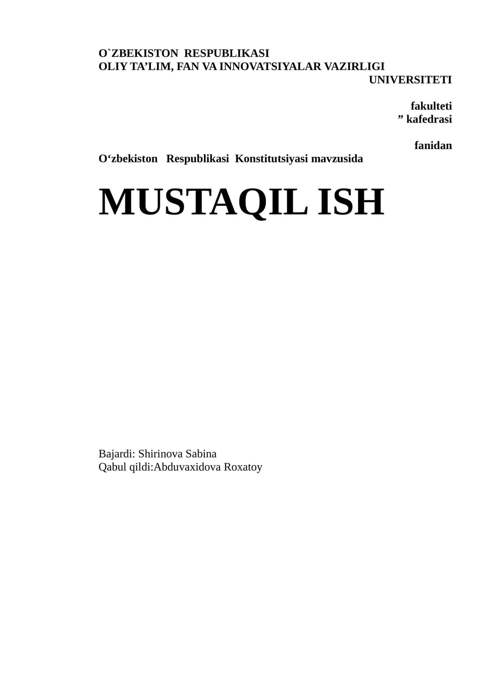 O‘zbekiston Respublikasi Konstitutsiyasi