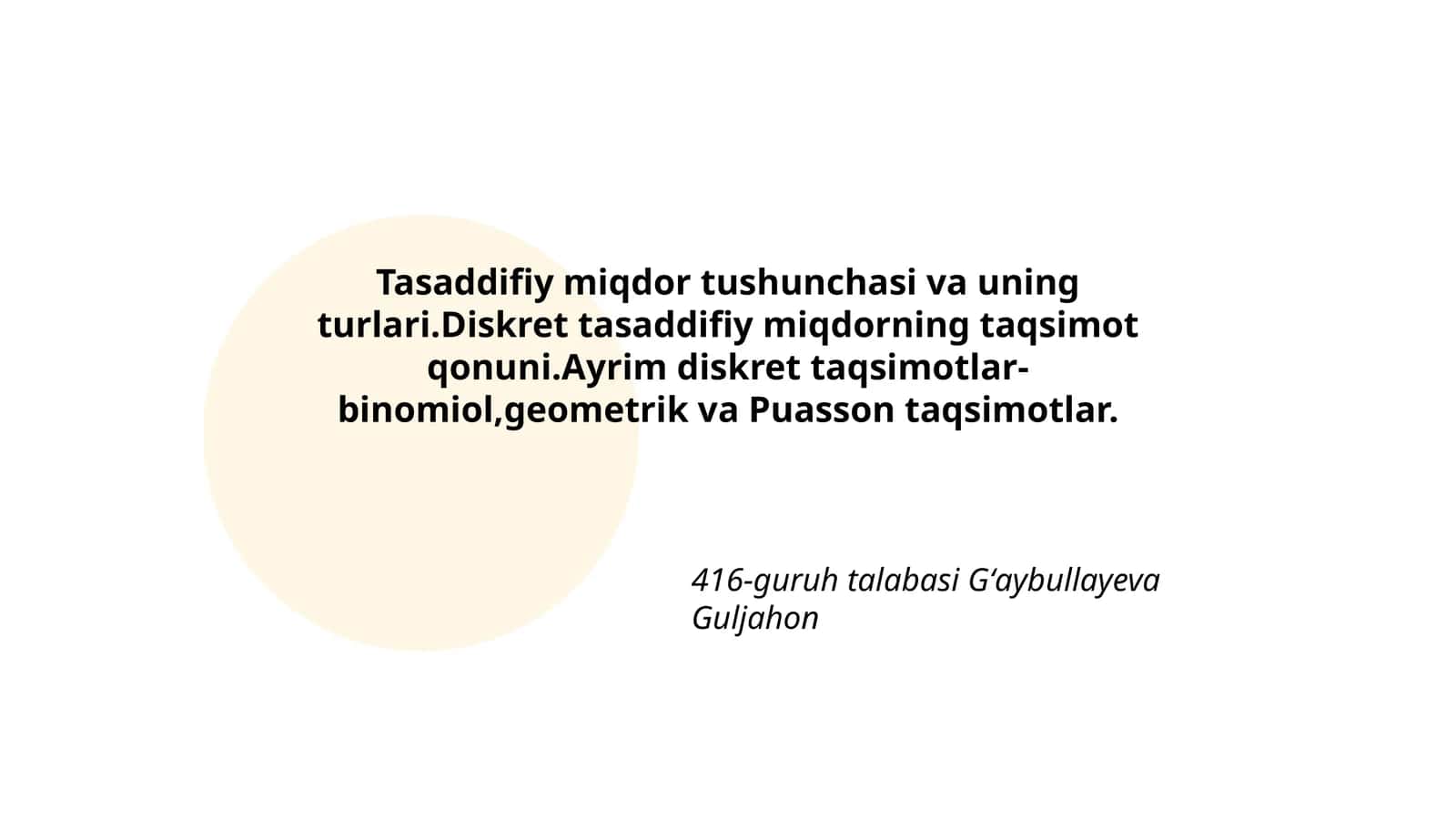 Tasaddifiy miqdor tushunchasi va uning turlari