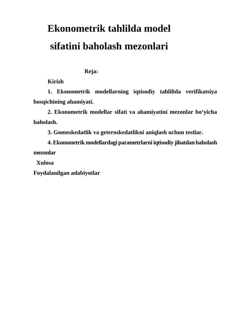 Ekonometrik tahlilda model sifatini baholash mezonlari