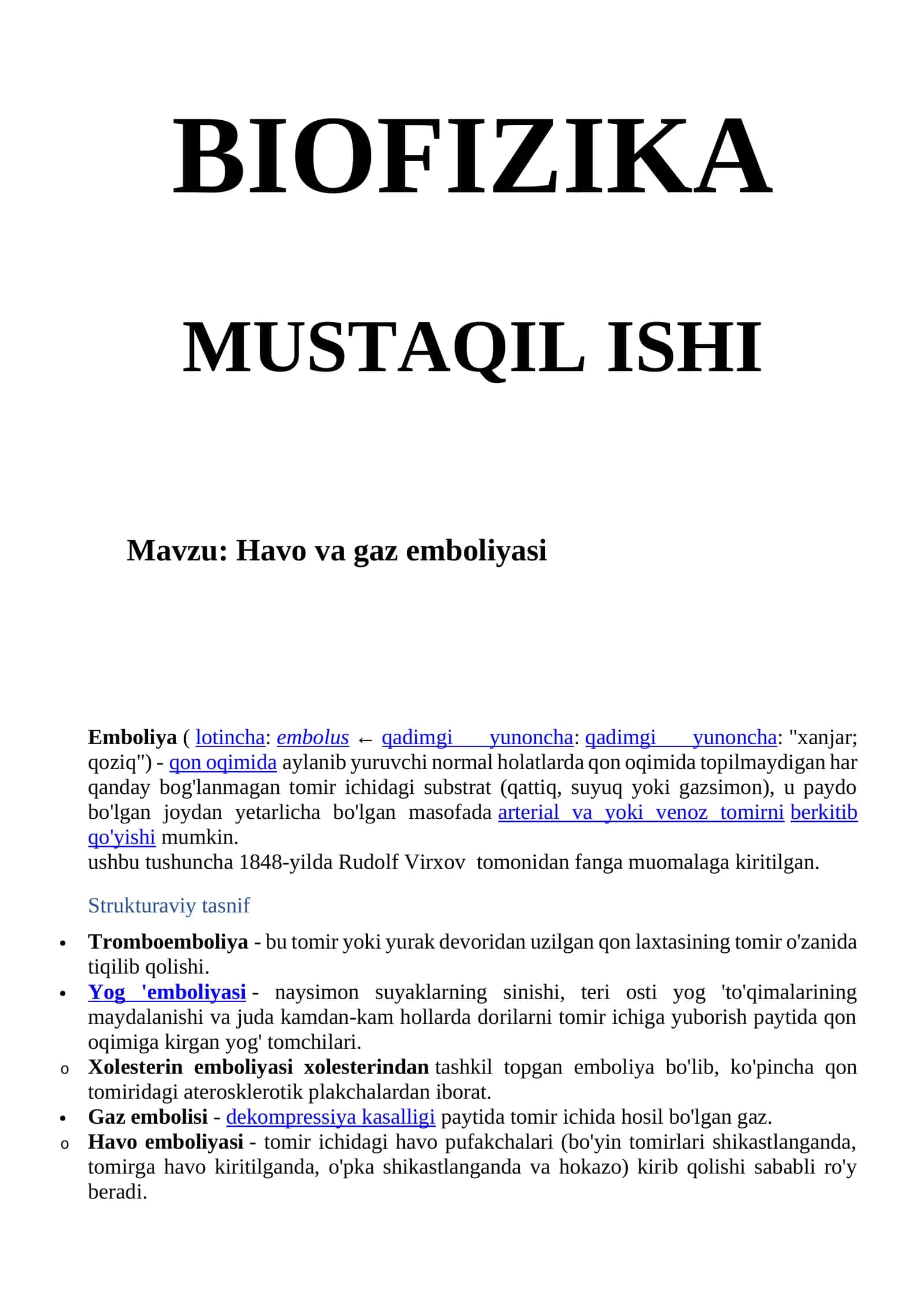 Havo va gaz emboliyasi