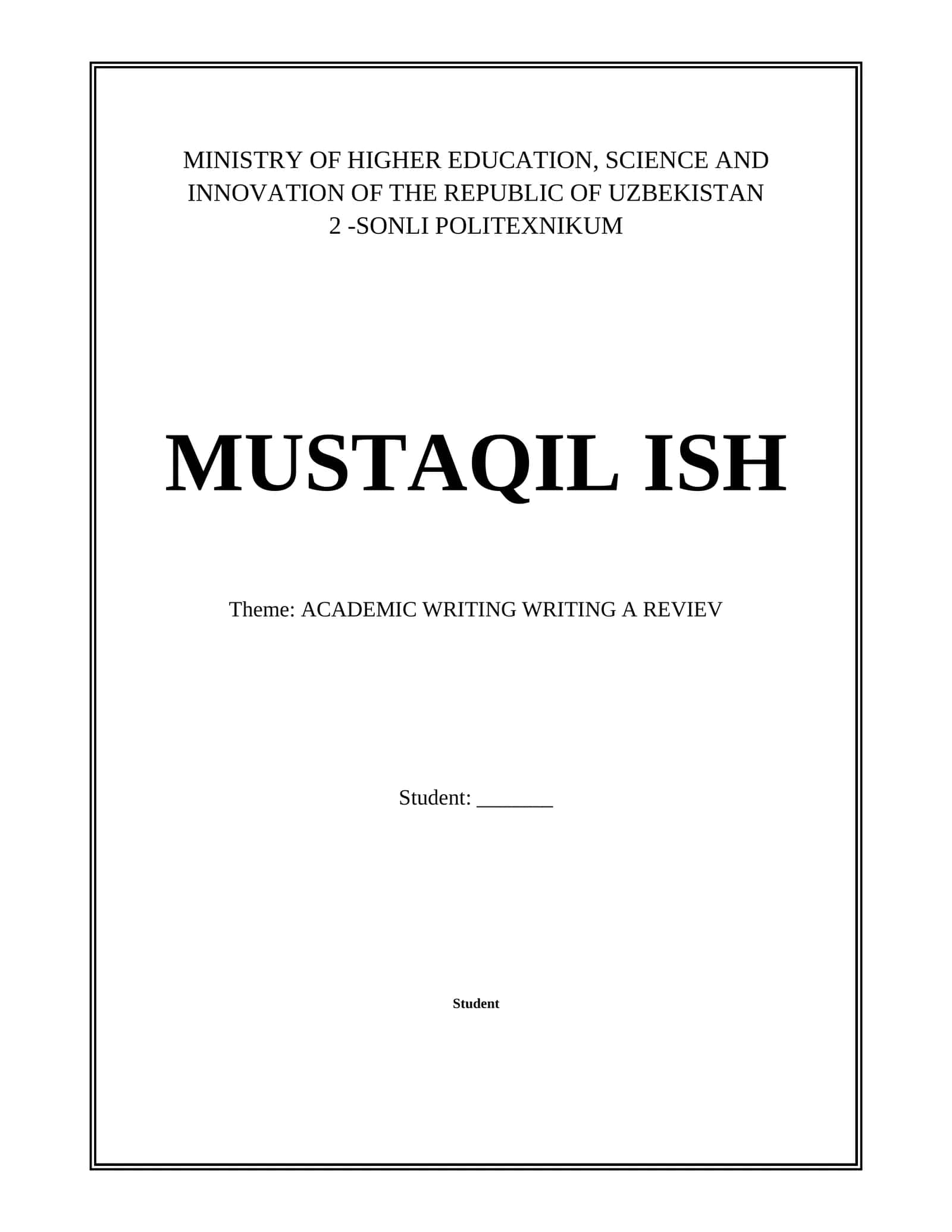 ACADEMIC WRITING WRITING A REVIEV