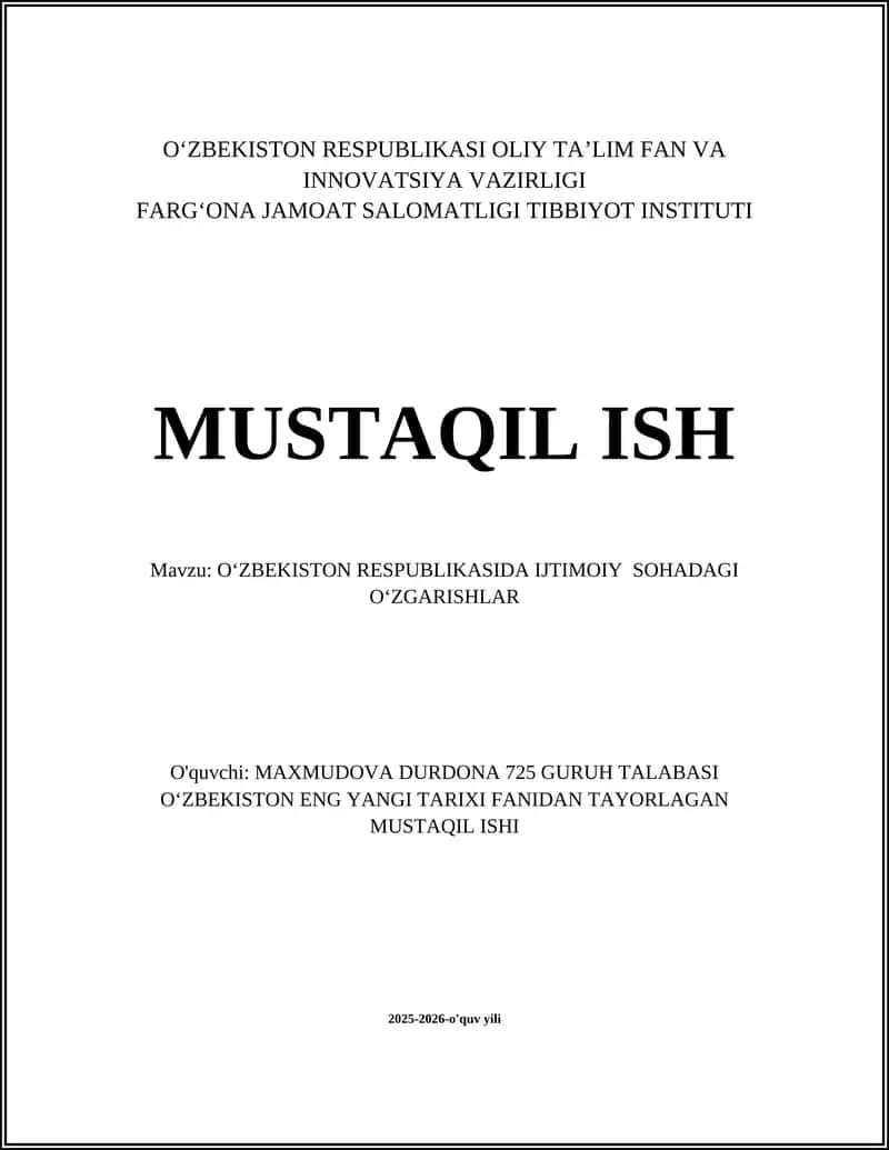 O‘ZBEKISTON RESPUBLIKASIDA IJTIMOIY SOHADAGI OʻZGARISHLAR