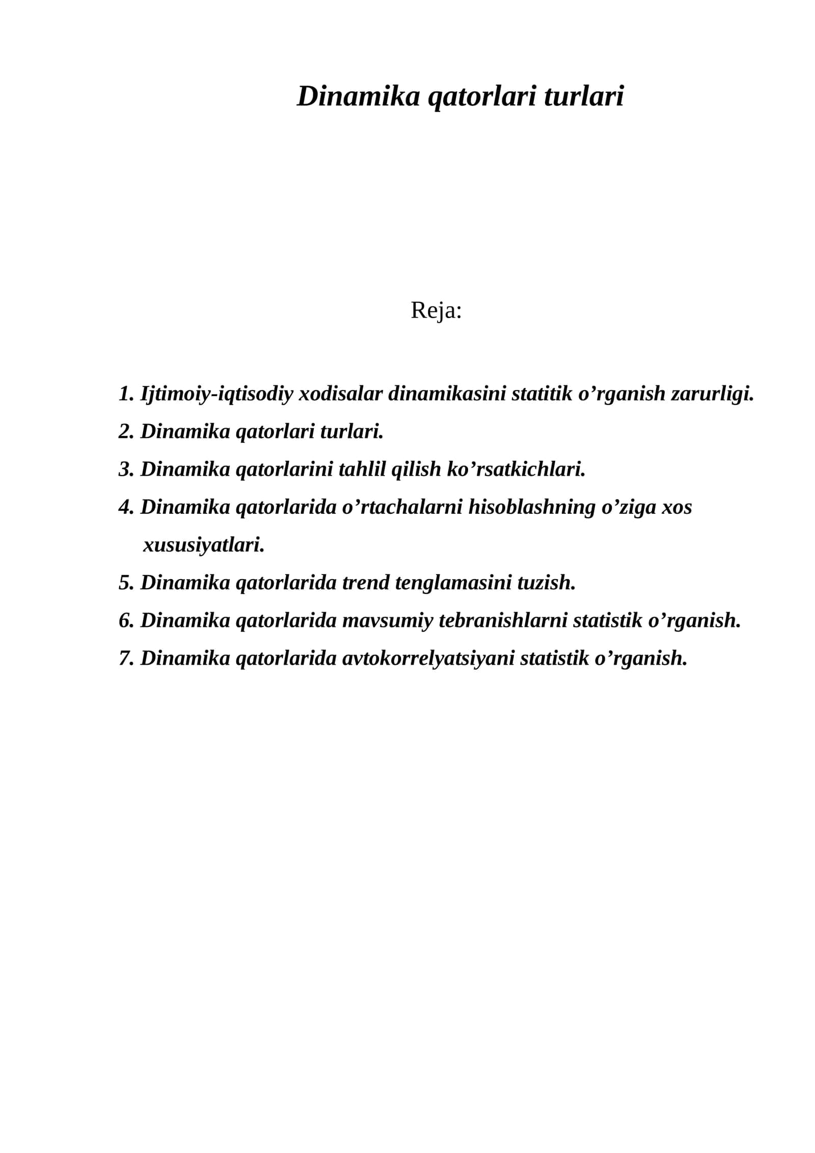 Dinamika qatorlari turlari