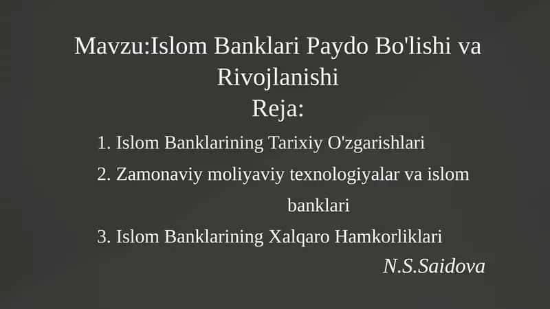 Islom Banklari Paydo Bo'lishi va Rivojlanishi