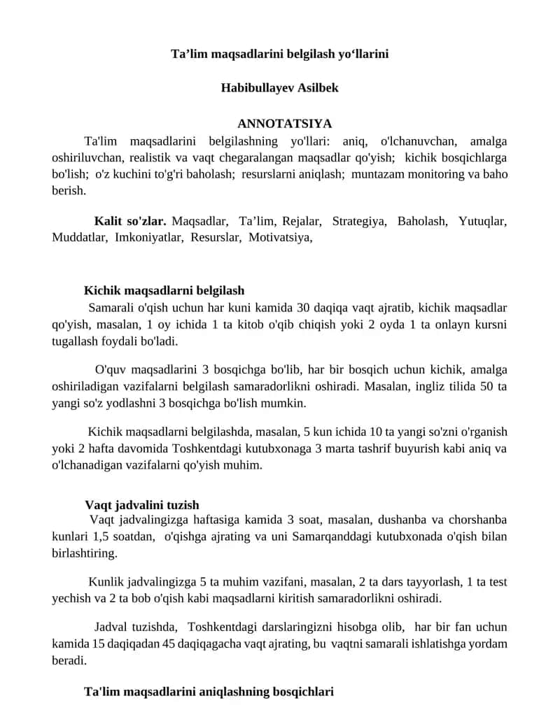 Ta’lim maqsadlarini belgilash yoʻllarini