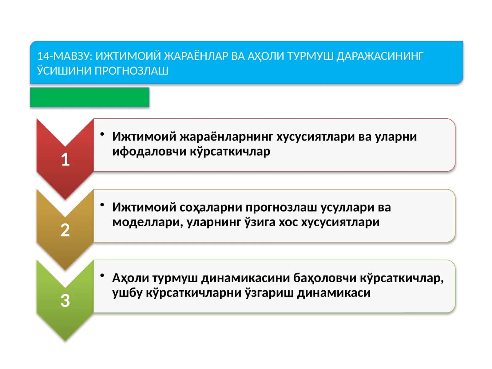 ИЖТИМОИЙ ЖАРАЁНЛАР ВА АҲОЛИ ТУРМУШ ДАРАЖАСИНИНГ ЎСИШИНИ ПРОГНОЗЛАШ