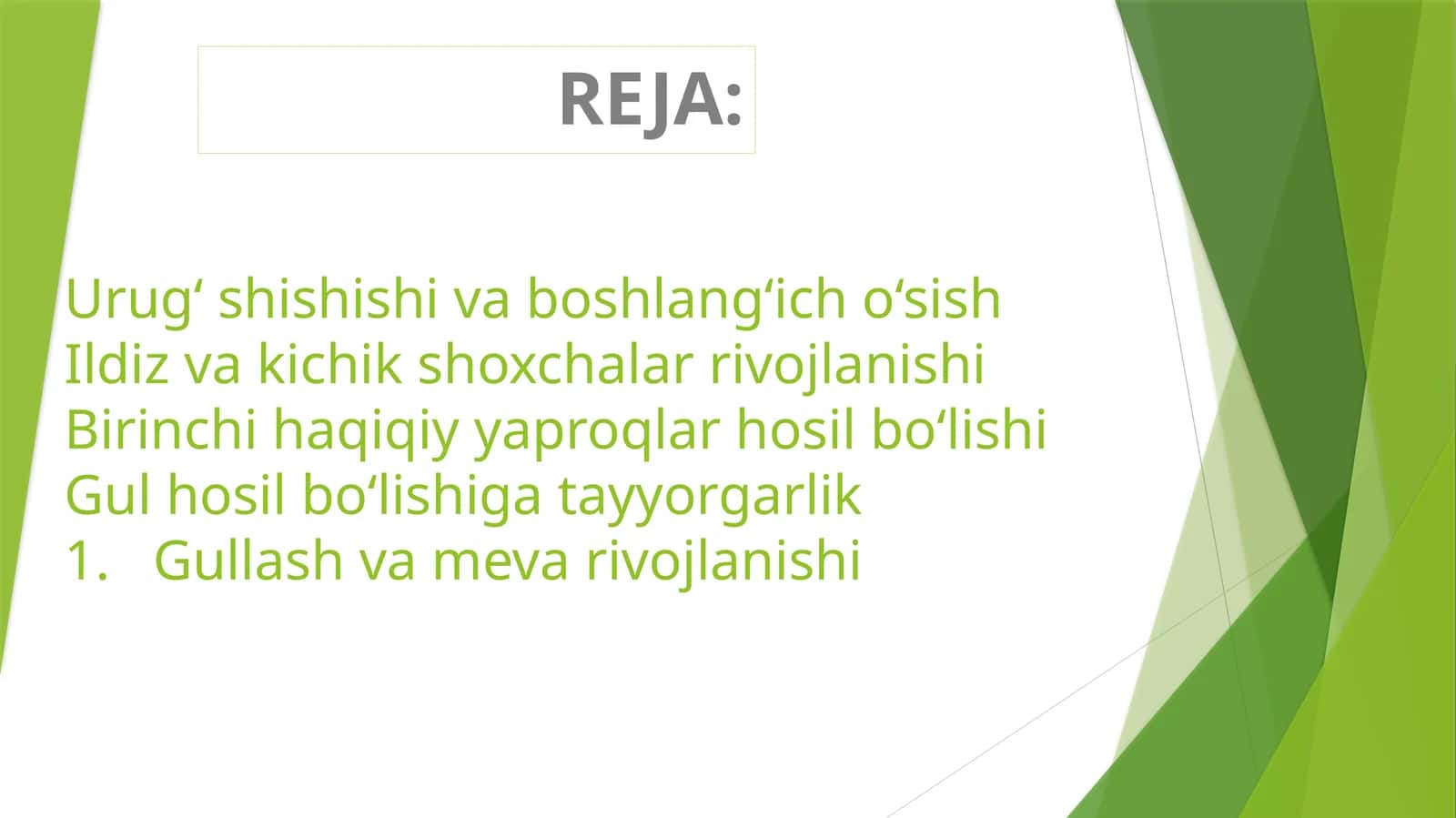 Urug‘ shishishi va boshlang‘ich o‘sish