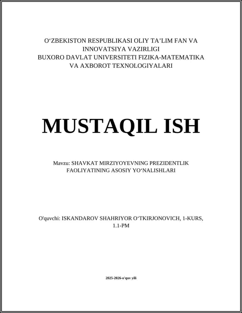 SHAVKAT MIRZIYOEVNING PREZIDENTLIK FAOLIYATINING ASOSIY YO‘NALISHLARI