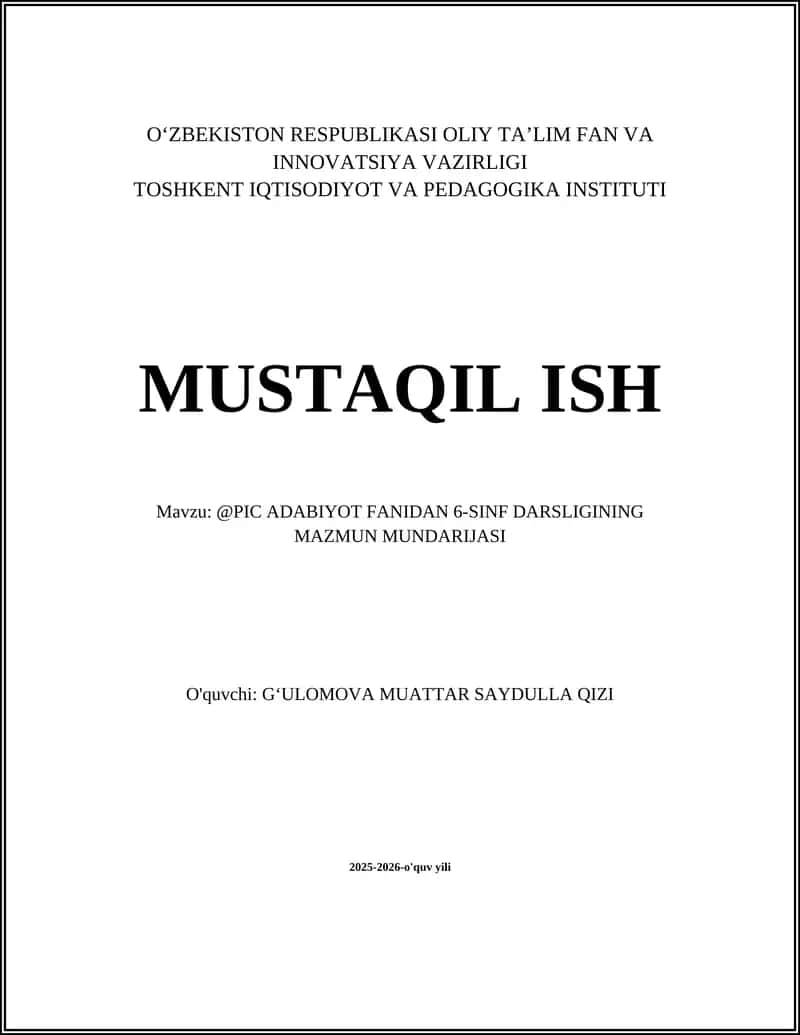 @PIC ADABIYOT FANIDAN 6-SINF DARSLIGINING MAZMUNI