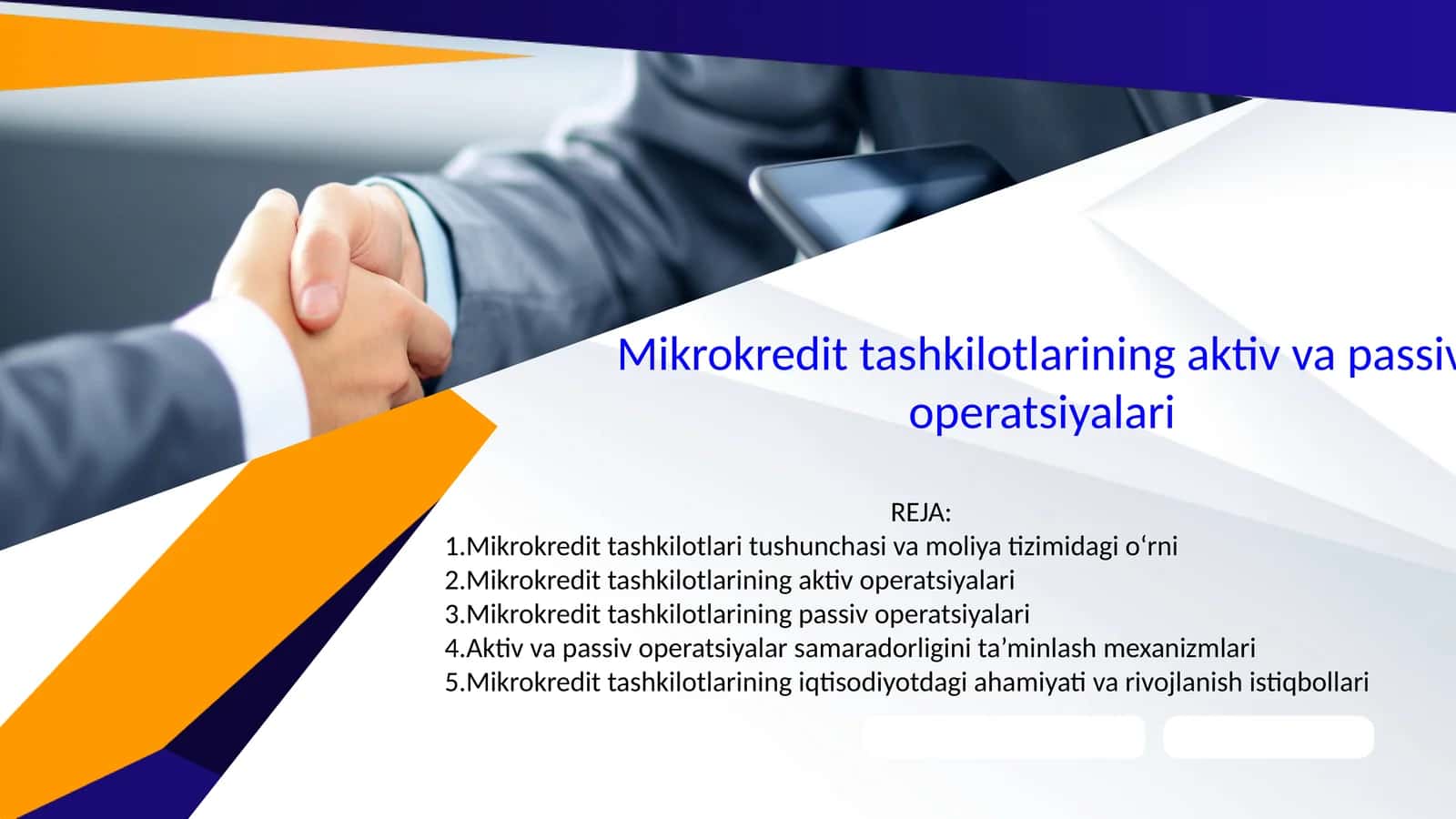 Mikrokredit tashkilotlarining aktiv va passiv operatsiyalari
