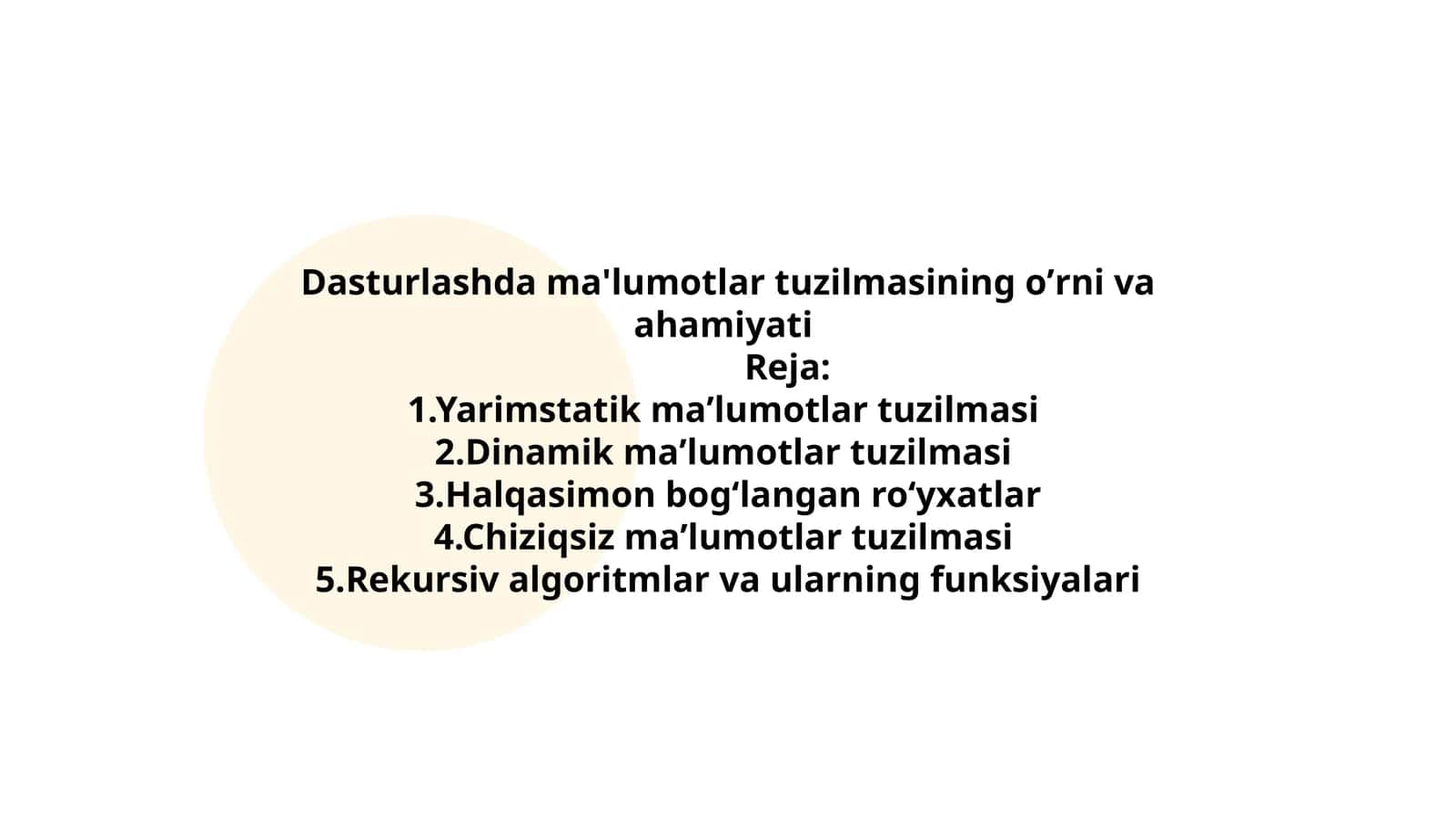 Dasturlashda ma'lumotlar tuzilmasining oʼrni va ahamiyati