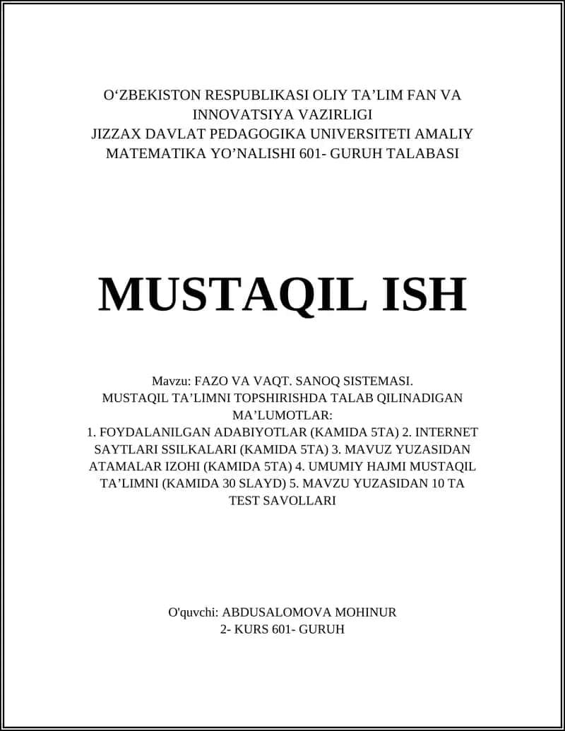 FAZO VA VAQT. SANOQ SISTEMASI
