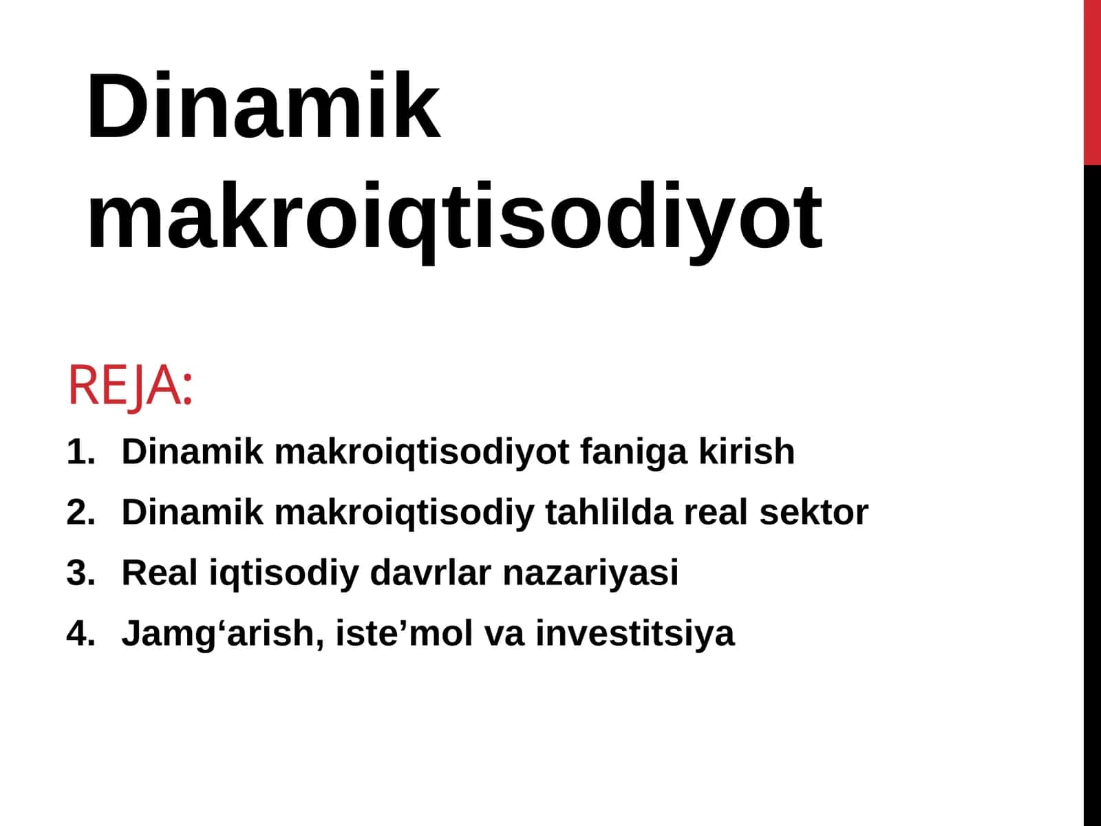 Dinamik Makro iqtisodiyot fanidan kirish