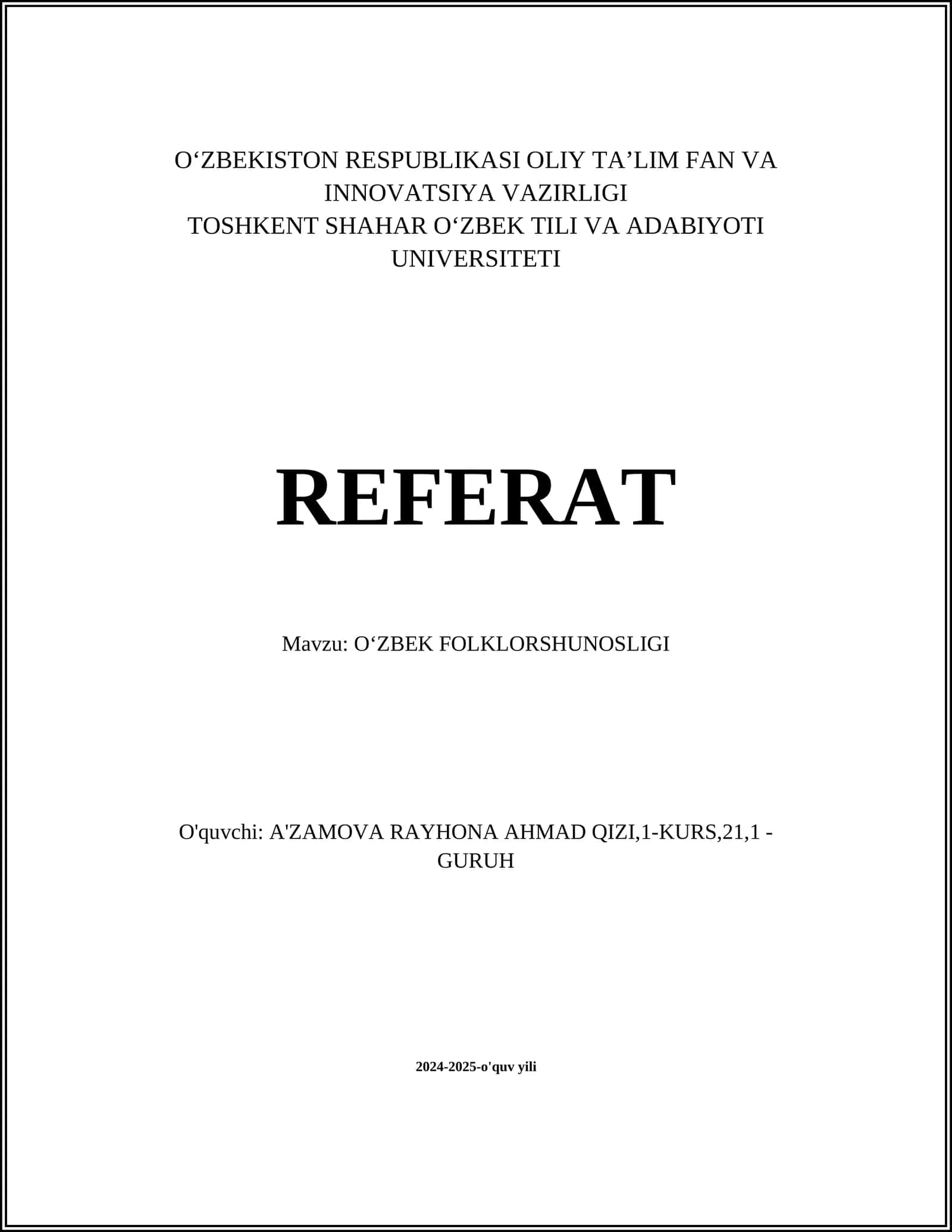 OʻZBEK FOLKLORSHUNOSLIGI