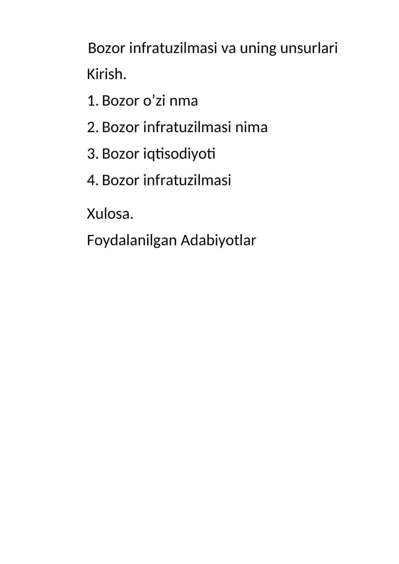 Bozor infratuzilmasi va uning unsurlari