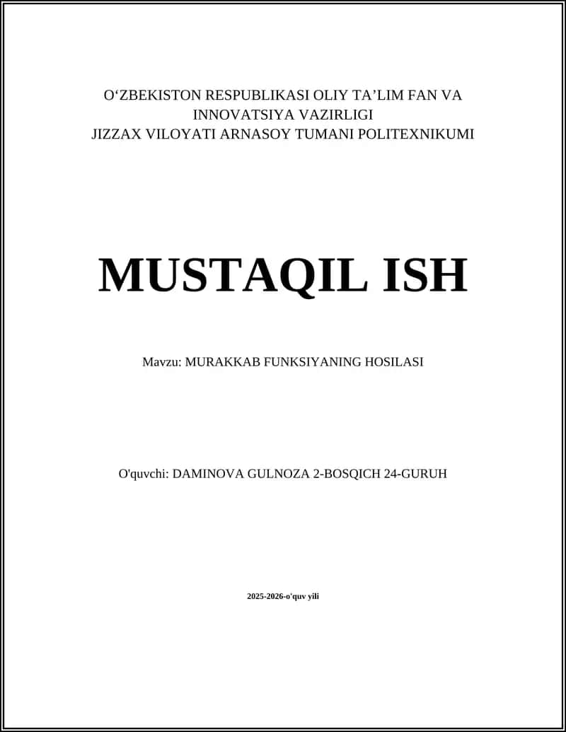 MURAKKAB FUNKSIYANING HOSILASI