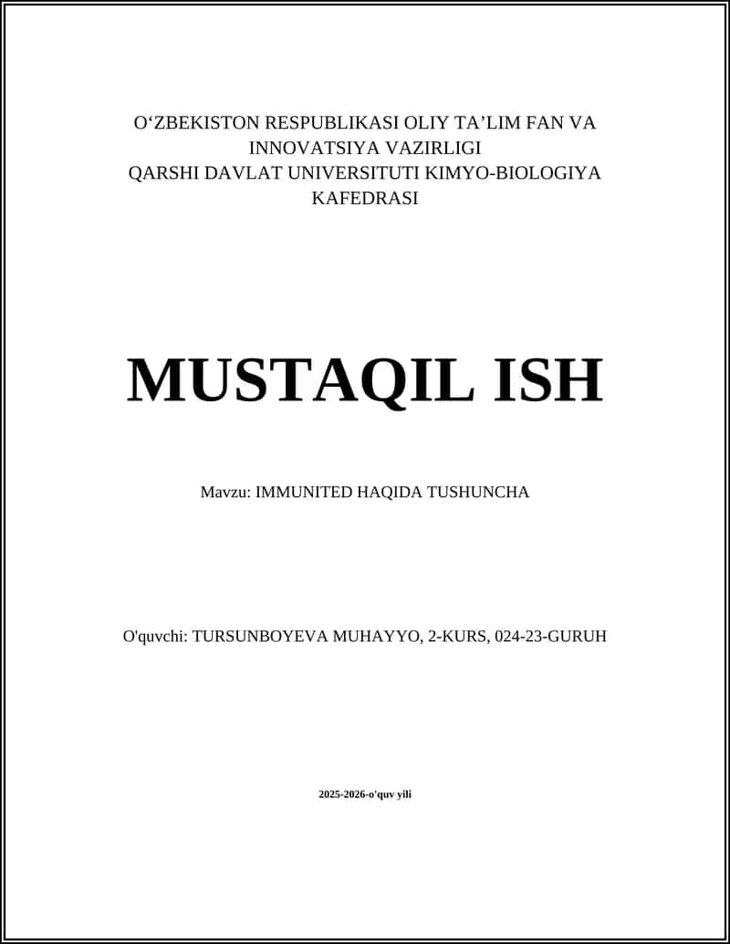 IMMUNITED HAQIDA TUSHUNCHA