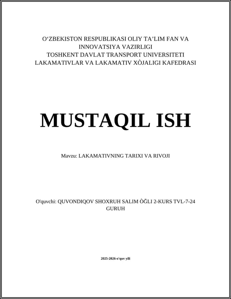 LAKAMATIVNING TARIXI VA RIVOJI