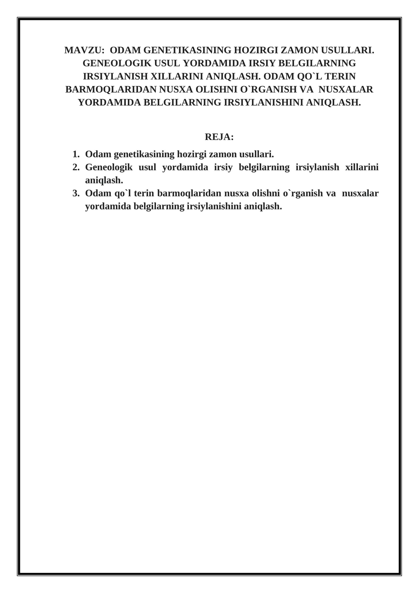 Odam Genetikasining Hozirgi Zamon Usullari