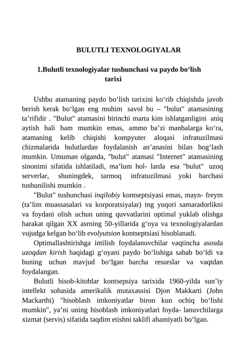 BULUTLI TEXNOLOGIYALAR