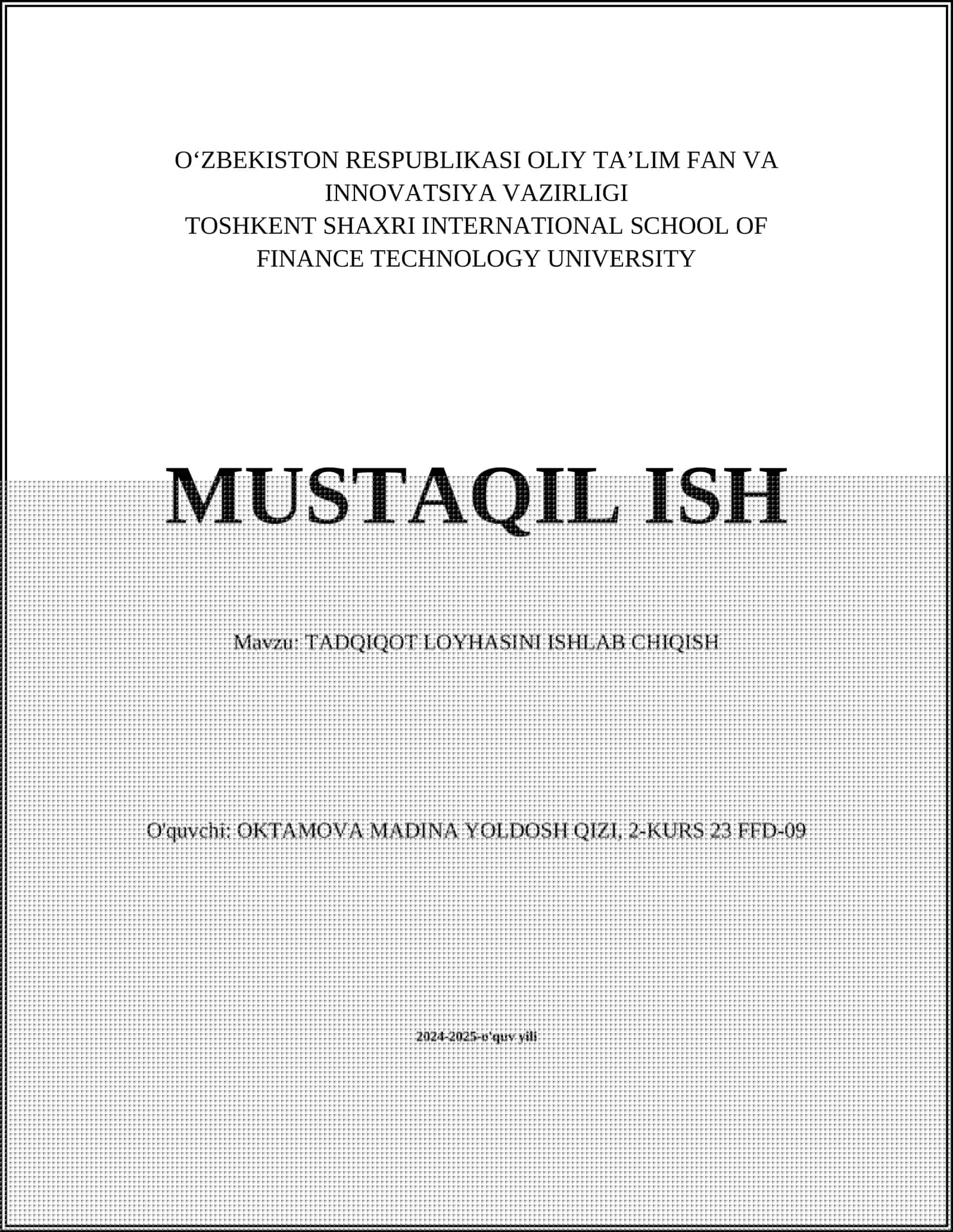 TADQIQOT LOYHASINI ISHLAB CHIQISH
