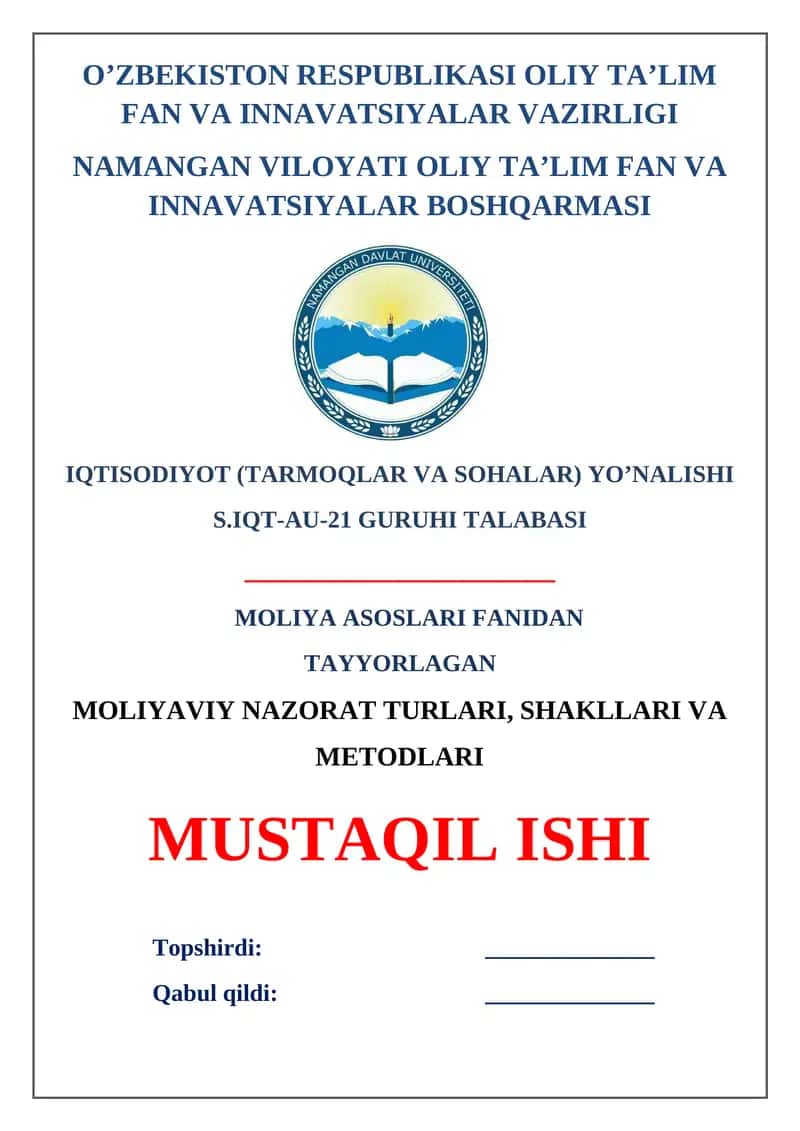 Moliyaviy nazorat turlari, shakllari va metodlari