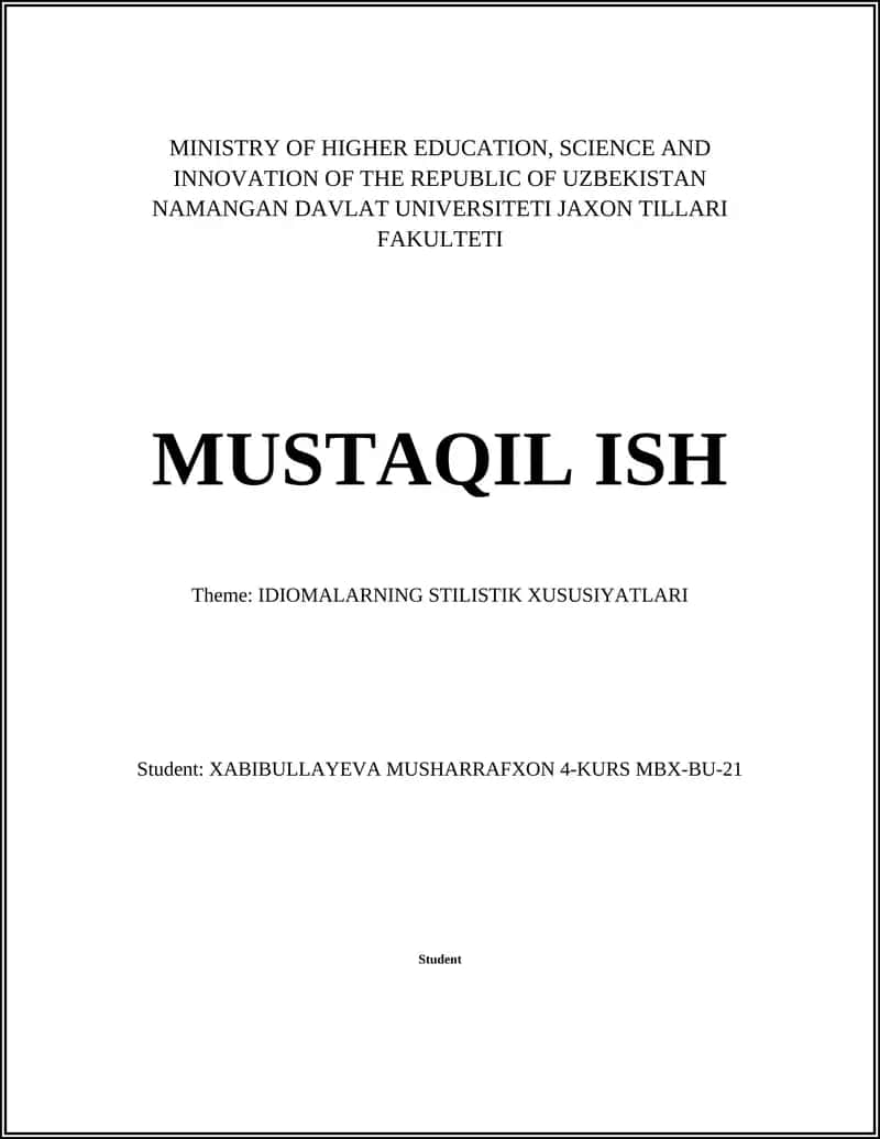 IDIOMALARNING STILISTIK XUSUSIYATLARI
