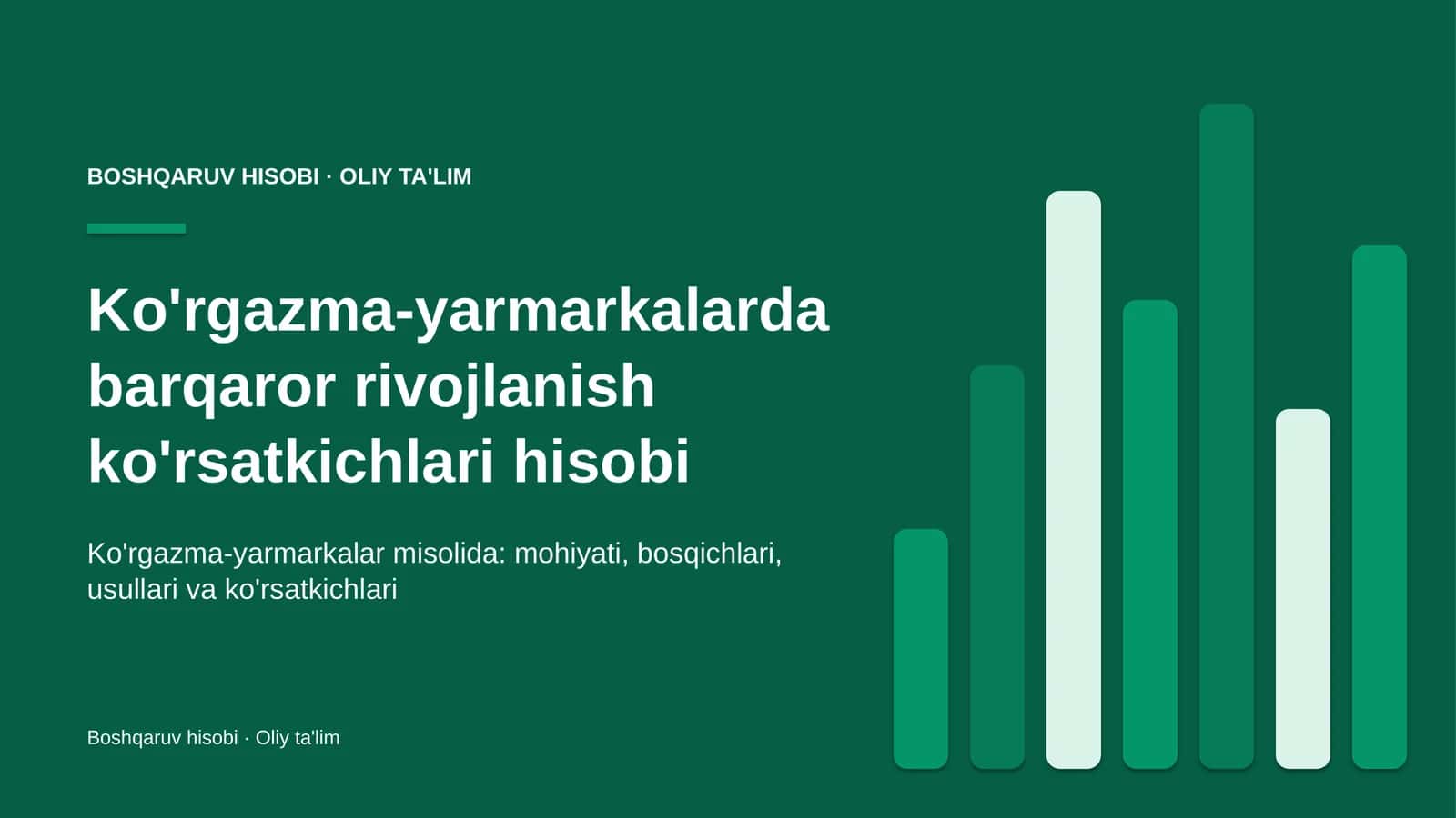 Ko'rgazma-yarmarkalarda barqaror rivojlanish ko'rsatkichlari hisobi