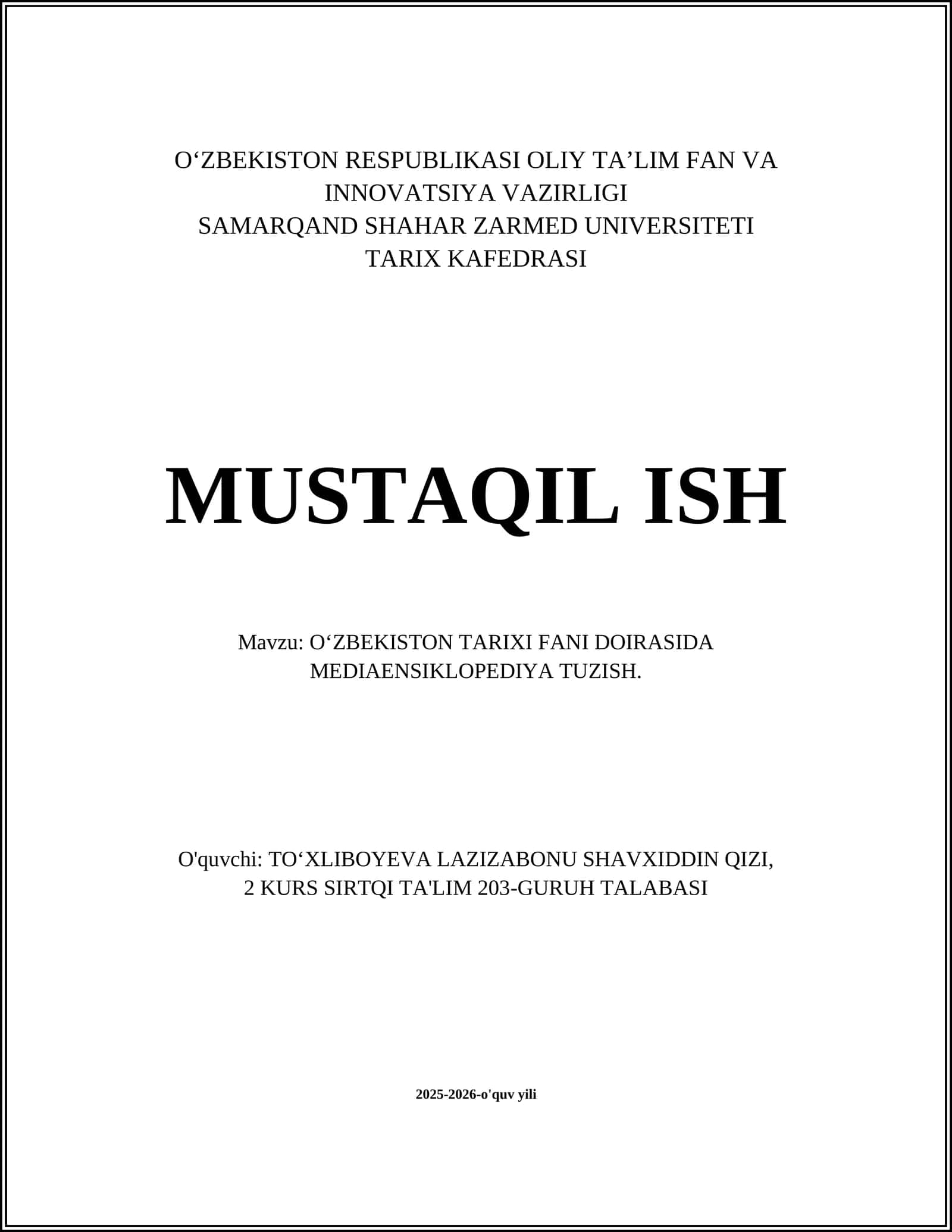 OʻZBEKISTON TARIXI FANI DOIRASIDA MEDIAENSIKLOPEDIYA TUZISH