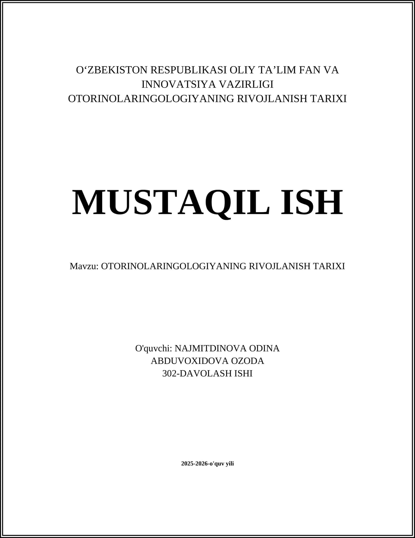OTORINOLARINGOLOGIYANING RIVOJLANISH TARIXI