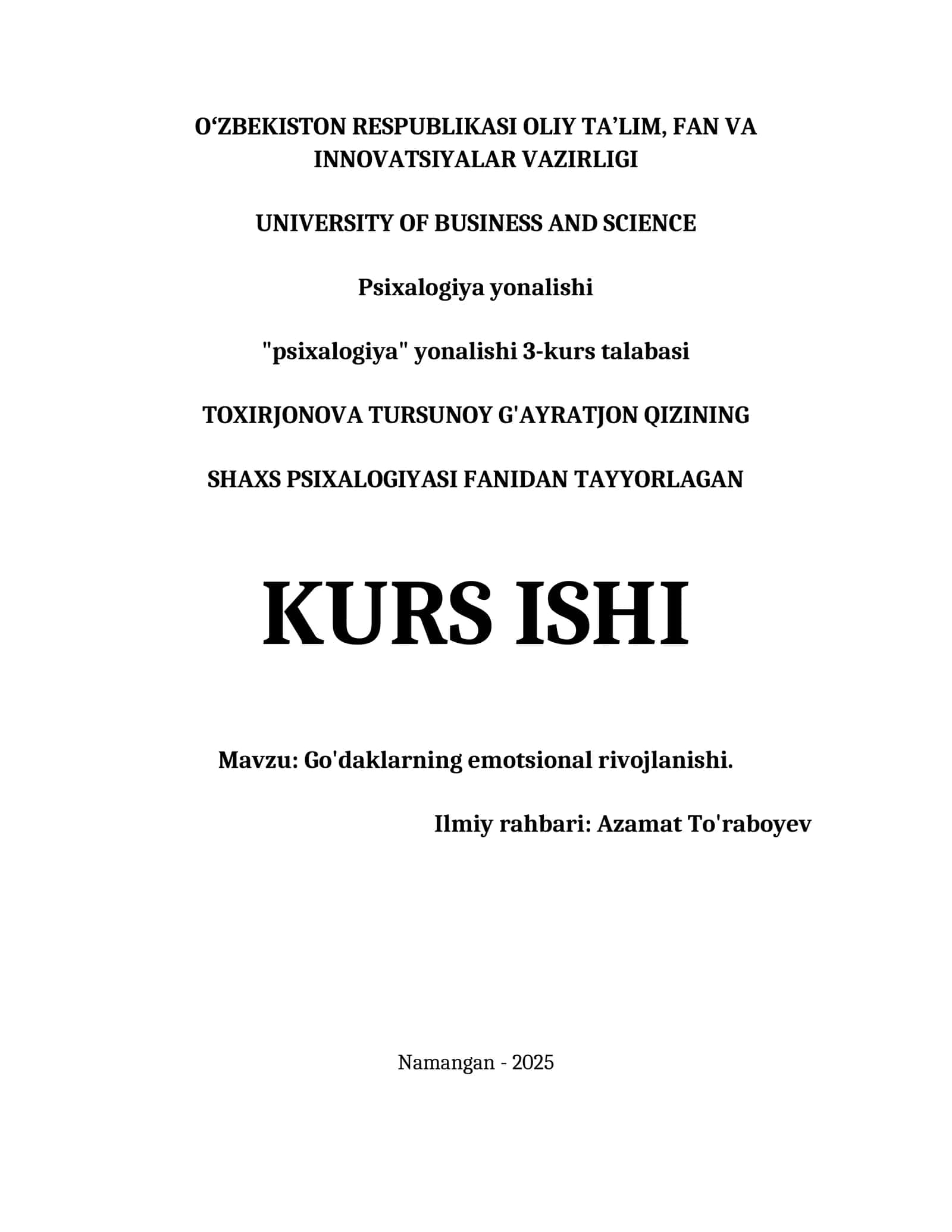 Go'daklarning emotsional rivojlanishi