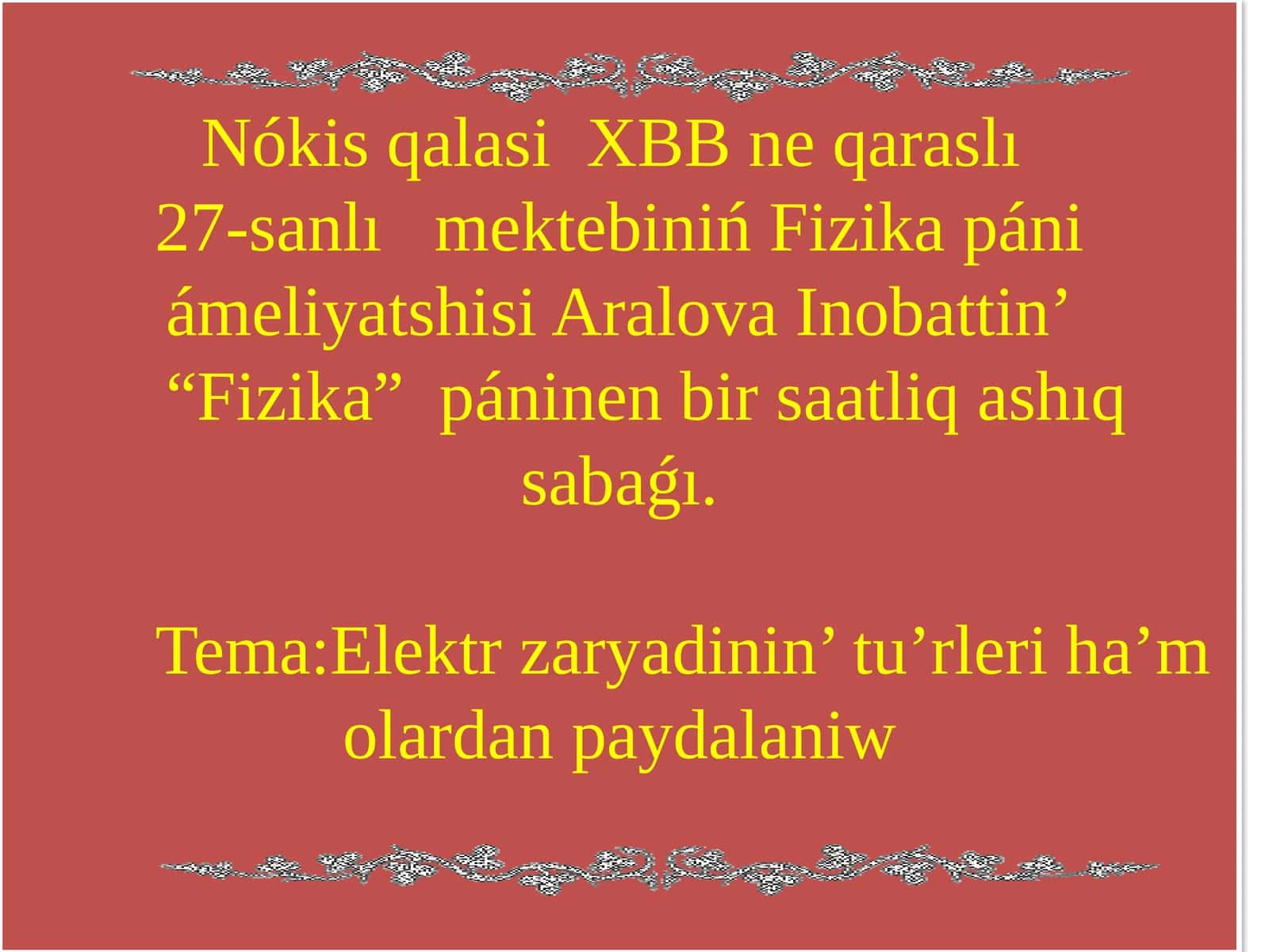 Elektr zaryadinin tu'rleri ha'm olardan paydalanish