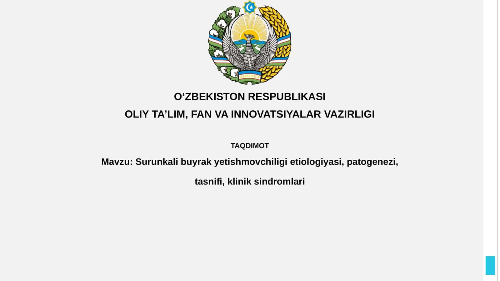 Surunkali buyrak yetishmovchiligietiologiyasi, patogenezi, tasnifi, kliniksindromlari