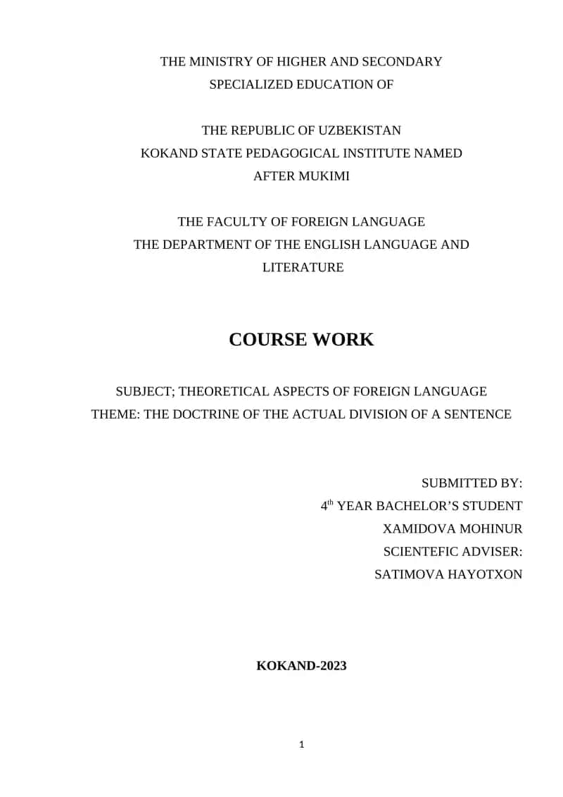 THE DOCTRINE OF THE ACTUAL DIVISION OF A SENTENCE