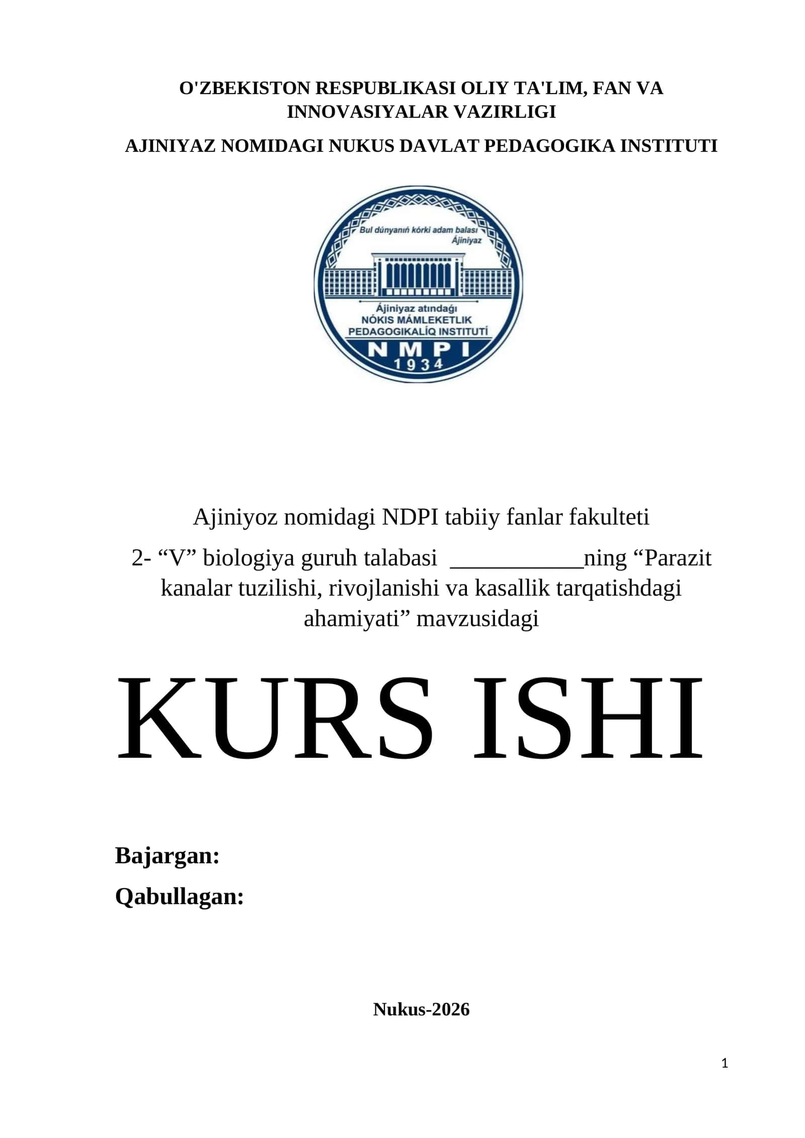 Parazit kanalar tuzilishi, rivojlanishi va kasallik tarqatishdagi ahamiyati