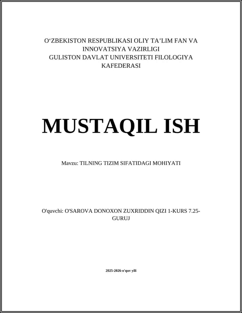 TILNING TIZIM SIFATIDAGI MOHIYATI