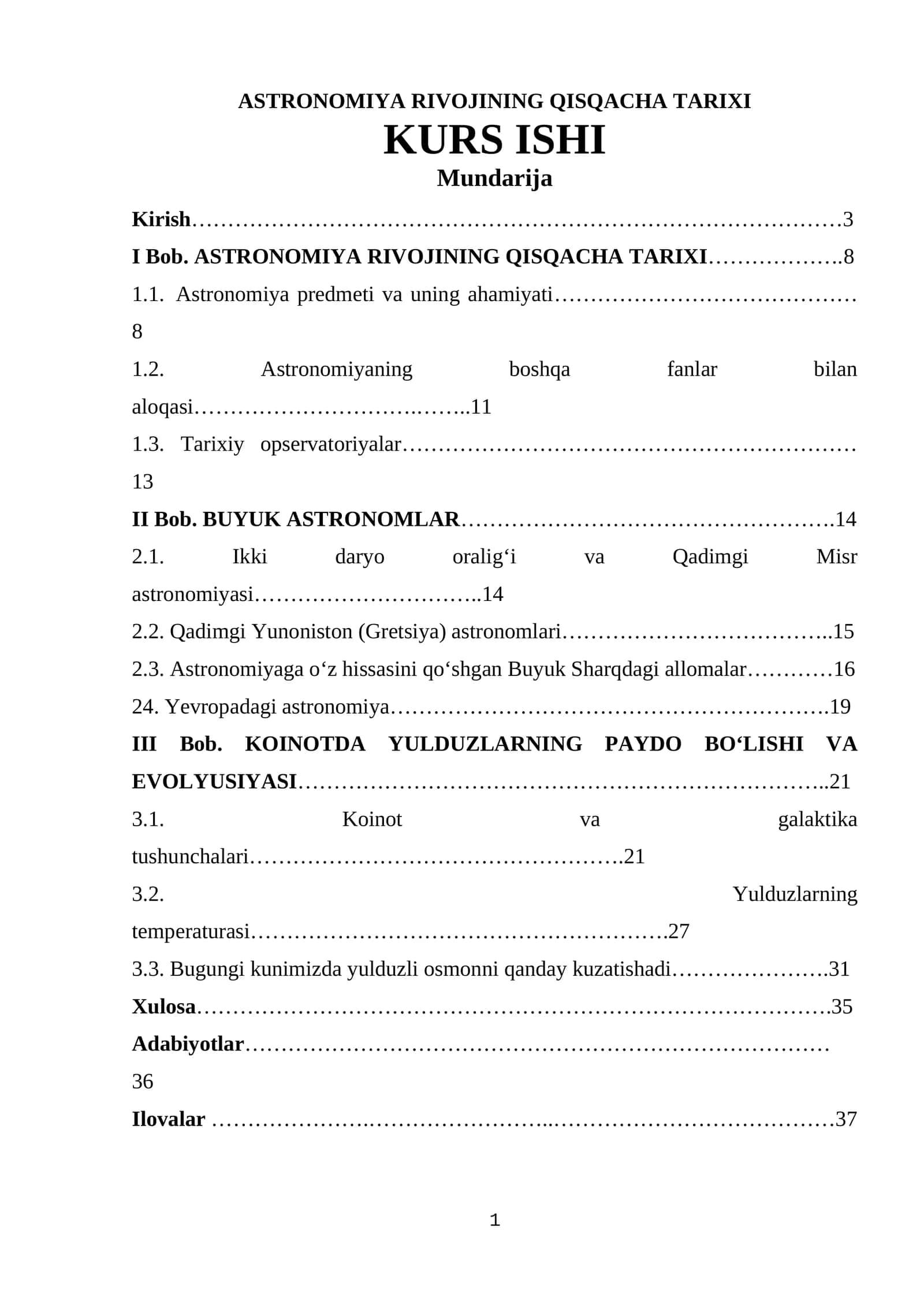 ASTRONOMIYA RIVOJINING QISQACHA TARIXI KURS ISHI